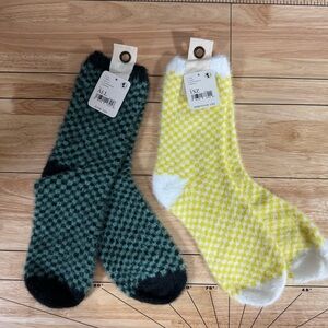 Free People Checked Out Fuzzy Socks ~ One Size ~2Pack ~ NWT